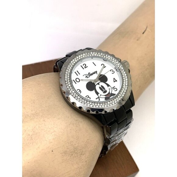 Disney Mickey Mouse Women\'s Watch W000501 Black Quartz White Dial Gemmed Bezel main image 5